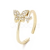 Clear Cubic Zirconia Butterfly with Flower Open Cuff Ring RJEW-I094-12G-1