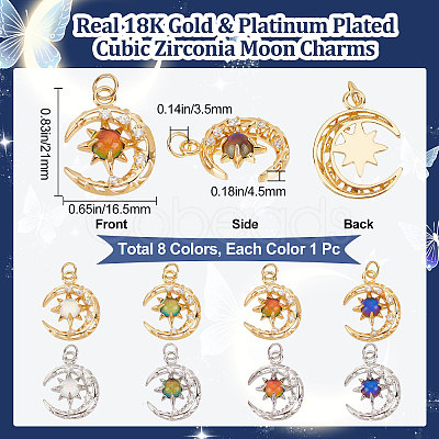 Beebeecraft 8Pcs 8 Colors Brass Micro Pave Clear Cubic Zirconia Glass Pendants KK-BBC0003-79-1