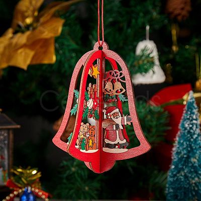 6 Sets 6 Style Christmas Tree & Star & Bell Wooden Ornaments DIY-SZ0003-39-1