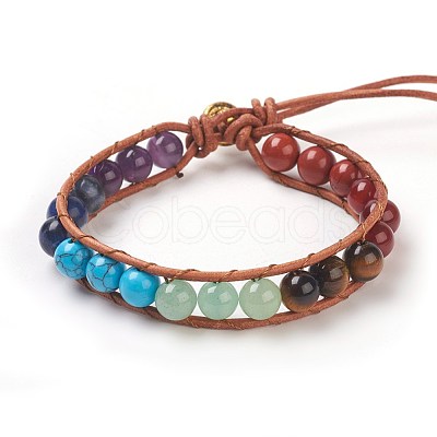 Natural & Synthetic Mixed Stone Cord Beaded Bracelets BJEW-E351-02L-1