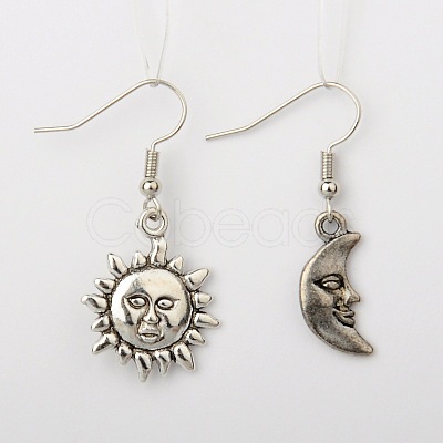 Tibetan Style Alloy Sun and Moon Earrings EJEW-JE01006-1