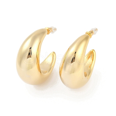 Brass Moon Stud Earrings EJEW-Q391-07G-1