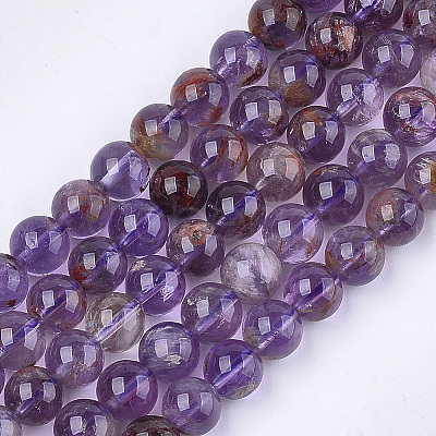 Natural Purple Lodolite Quartz Beads Strands X-G-S333-8mm-030-1