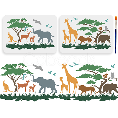 MAYJOYDIY US 1 Set Savannah Animals PET Hollow Out Drawing Painting Stencils DIY-MA0004-73-1