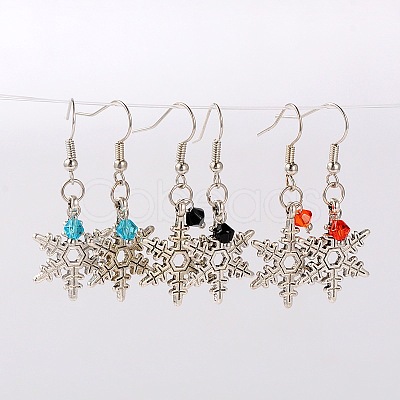 Tibetan Style Christmas Snowflake Dangle Earrings EJEW-JE01409-1