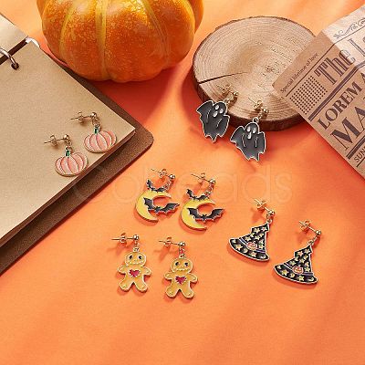 Halloween Theme Alloy Enamel Dangle Stud Earrings EJEW-JE05247-1