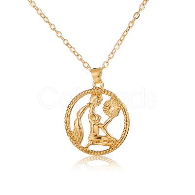 Alloy Flat Round with Constellation Pendant Necklaces PW-WG52384-06-1