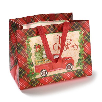 Christmas Theme Tartan Non-woven Fabric Gift Tote Bags with Handle ABAG-G017-01B-1