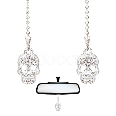 Skull Alloy Rhinestone Car Pendant Decoration HJEW-AB00406-1