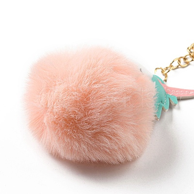 Imitation Rex Rabbit Fur Ball & PU Leather Unicorn Pendant Keychain KEYC-K018-01KCG-03-1