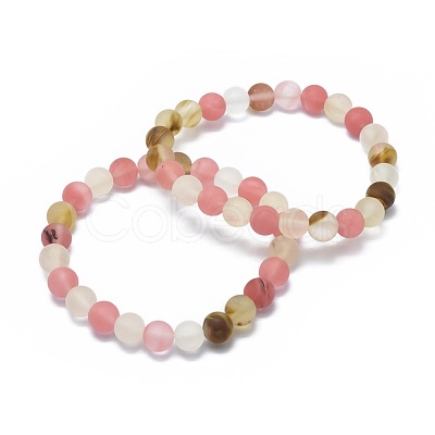 Frosted Tigerskin Glass Bead Stretch Bracelets BJEW-K212-B-016-1