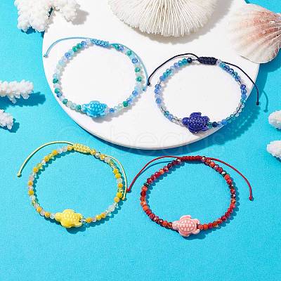 4Pcs 4 Colors Beach Tortoise Porcelain Braided Bead Bracelets BJEW-JB10319-1