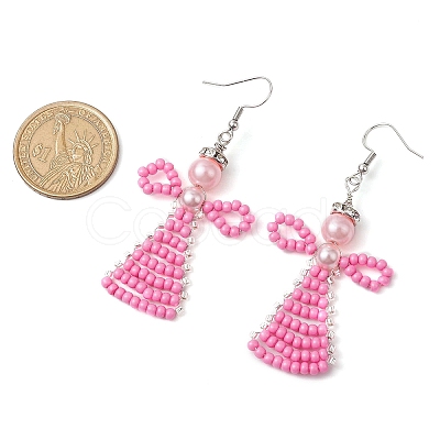 Glass Seed Beads Angle Dangle Earrings EJEW-MZ00288-02-1