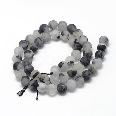 Natural Black Rutilated Quartz Beads Strands G-R446-8mm-37-1