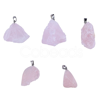 5Pcs 5 Style Natural Rose Quartz Pendants G-CJ0001-42-1