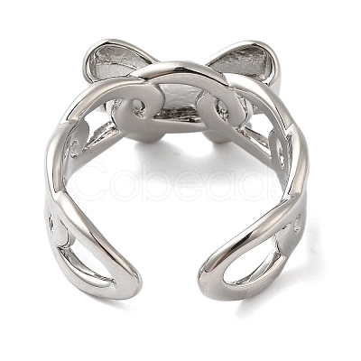 Bowknot Brass Open Cuff Rings for Women RJEW-B062-02P-1