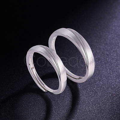 Anti-Tarnish Adjustable Grooved Rhodium Plated 925 Sterling Silver Couple Rings JR857A-1