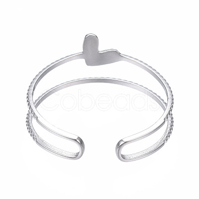 Non-Tarnish 304 Stainless Steel Heart Wrap Open Cuff Ring RJEW-T023-73P-1