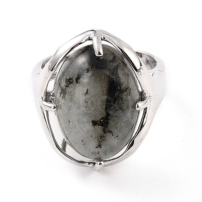 Oval Natural Labradorite Adjustable Finger Ring RJEW-C010-03P-RS-1