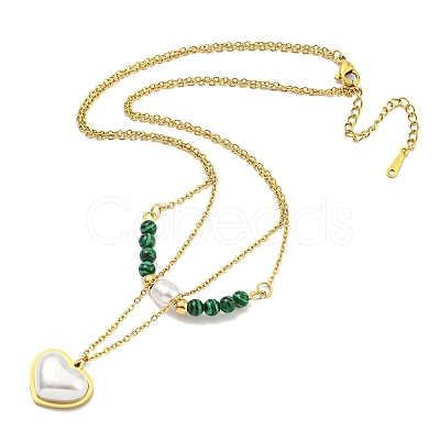 Ion Plating(IP) 201 Stainless Steel & Synthetic Malachite Double Layer Necklaces NJEW-K270-17G-1