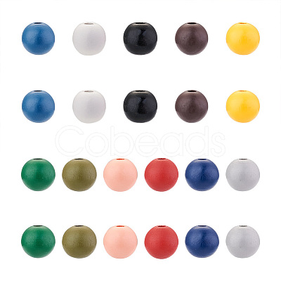 220Pcs 11 Colors Painted Natural Wood European Beads WOOD-TA0001-54-1