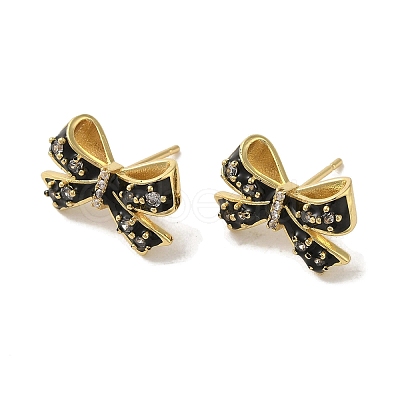 Bowknot Brass Stud Earrings EJEW-R162-05G-1