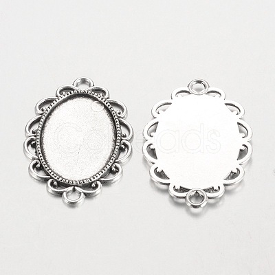 Oval Tibetan Style Alloy Cabochon Connector Settings X-PALLOY-K112-15AS-RS-1