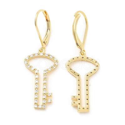 Brass Micro Pave Clear Cubic Zirconia Dangle Leverback Earrings for Women KK-B062-03G-1