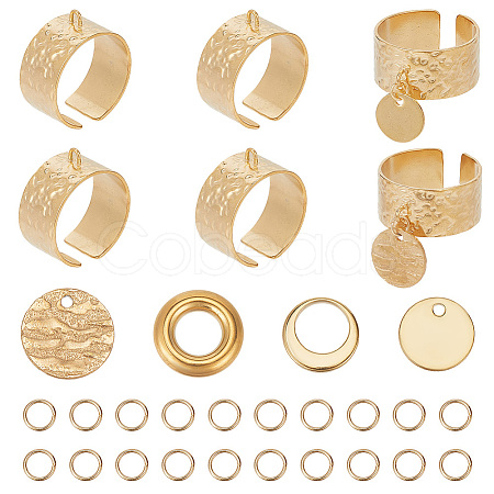 DELORIGIN DIY Flat Round Charms Cuff Ring Making Kit DIY-DR0001-22G-1