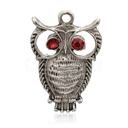 Halloween  Owl Antique Silver Plated Alloy Rhinestone Pendants ALRI-J182-21AS-1