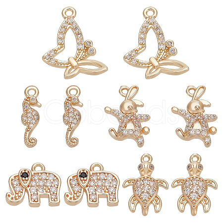 CHGCRAFT 10Pcs 5 Style Rack Plating Brass Micro Pave Clear Cubic Zirconia Pendants ZIRC-CA0001-16-1