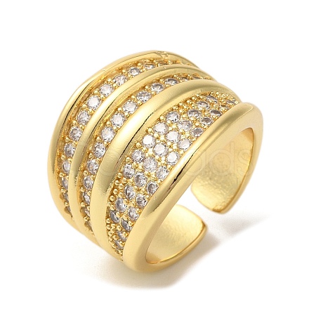 Brass Micro Pave Cubic Zirconia Open Cuff Rings RJEW-U008-44G-1