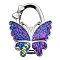 Glitter Butterfly Zinc Alloy Crystal Rhinestone Bag Hanger, Foldable Purse Hooks with Leather, Dodger Blue, 70x49x10mm