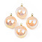 ABS Plastic Imitation Pearl Pendants, with Golden Brass Findings, AB Color Plated, Round, Bisque, 19.9x16mm, Hole: 1.5mm