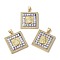 Brass Micro Pave Cubic Zirconia Pendants, with Enamel Shell, Long-Lasting Plated, Lead Free & Cadmium Free, Real 18K Gold Plated, Square with Holy Virgin, Blue, 24x21.5x3mm, Hole: 5x3.5mm