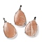 Natural Sunstone Pendants, Brass Teardrop Charms, Platinum, Cadmium Free & Lead Free, 28.5x18x5~6mm, Hole: 5x4mm