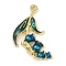 Alloy Enamel Pendants, Long-Lasting Plated, Golden, Flower Charm, Dark Cyan, 29.5x21x3.5mm, Hole: 1.6mm