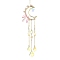 Moon & Star Brass Hanging Ornaments, Natural Rose Quartz Chips and Glass Tassel Suncatchers, 278mm, Hole: 10mm