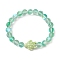 8mm Round Dyed Synthetic Moonstone Beaded Stretch Bracelets, Beach Tortoise Handmade Porcelain Bracelets for Women, Pale Green, Inner Diameter: 2 inch(5.2cm), Bead: 8mm, Tortoise: 18.5x15mm