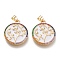 Brass Micro Pave Cubic Zirconia Pendants, with Enamel, Real 18K Gold Plated, Flat Round with Tree, White, 23x20x2mm, Hole: 3x5.5mm