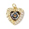 Brass Micro Pave Clear Cubic Zirconia Pendants, with Resin and Jump Rings, Lead Free & Cadmium Free, Heart with Eye, Real 18K Gold Plated, Colorful, 20.5x19x4.5mm, Hole: 4mm