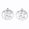 Non-Tarnish Valentine's Day 201 Stainless Steel Pendants, Laser Cut, Ring with Lover, Stainless Steel Color, 17x15x1mm, Hole: 1.4mm