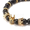 Round Synthetic Black Stone Beaded Stretch Bracelet with Crown for Women BJEW-JB07530-03-4