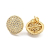 Round Brass Pave Clear Cubic Zirconia Stud Earrings EJEW-M258-65G-2