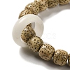 White Jade & Moon and Star Bodhi Beaded Stretch Bracelets with Sandalwood Flower BJEW-B080-03-3