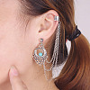 Retro Water Teardrop Turquoise and Twisted Chains Alloy Cuff Earrings EJEW-N0020-004B-4