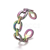Rainbow Color Ion Plating(IP) 304 Stainless Steel Oval Wrap Open Cuff Ring for Women RJEW-A005-33MC-2