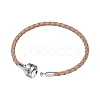 TINYSAND Rhodium Plated 925 Sterling Silver Braided Leather Bracelet Making TS-B-127-17-2
