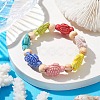 Beach Tortoise Handmade Procelain & Wood Round Beaded Stretch Bracelets BJEW-JB10299-02-2