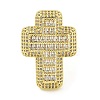 Cross Brass with Cubic Zirconia Open Cuff Rings RJEW-U011-09G-01-2